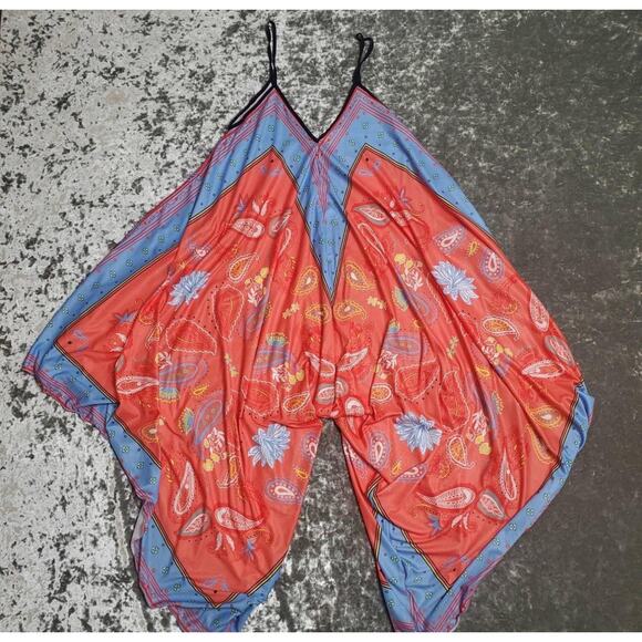 Zara Blue And Orange Boho Artsy Asymmetrical Jumpsuit Sz M - Picture 1 of 6